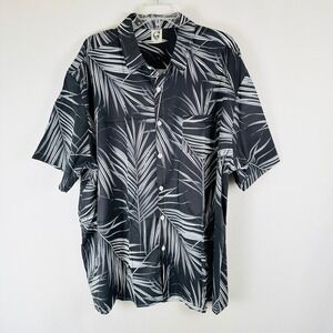HARDADDY Mens 3XL Button Down Shirt Black‎ White Palm Leaf Print Short Sleeve